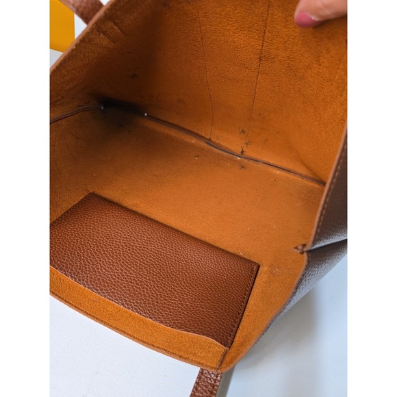 Vince Camuto Pebbled Faux Leather Tote Laptop Bag Brown Black Stripe - Picture 4 of 6